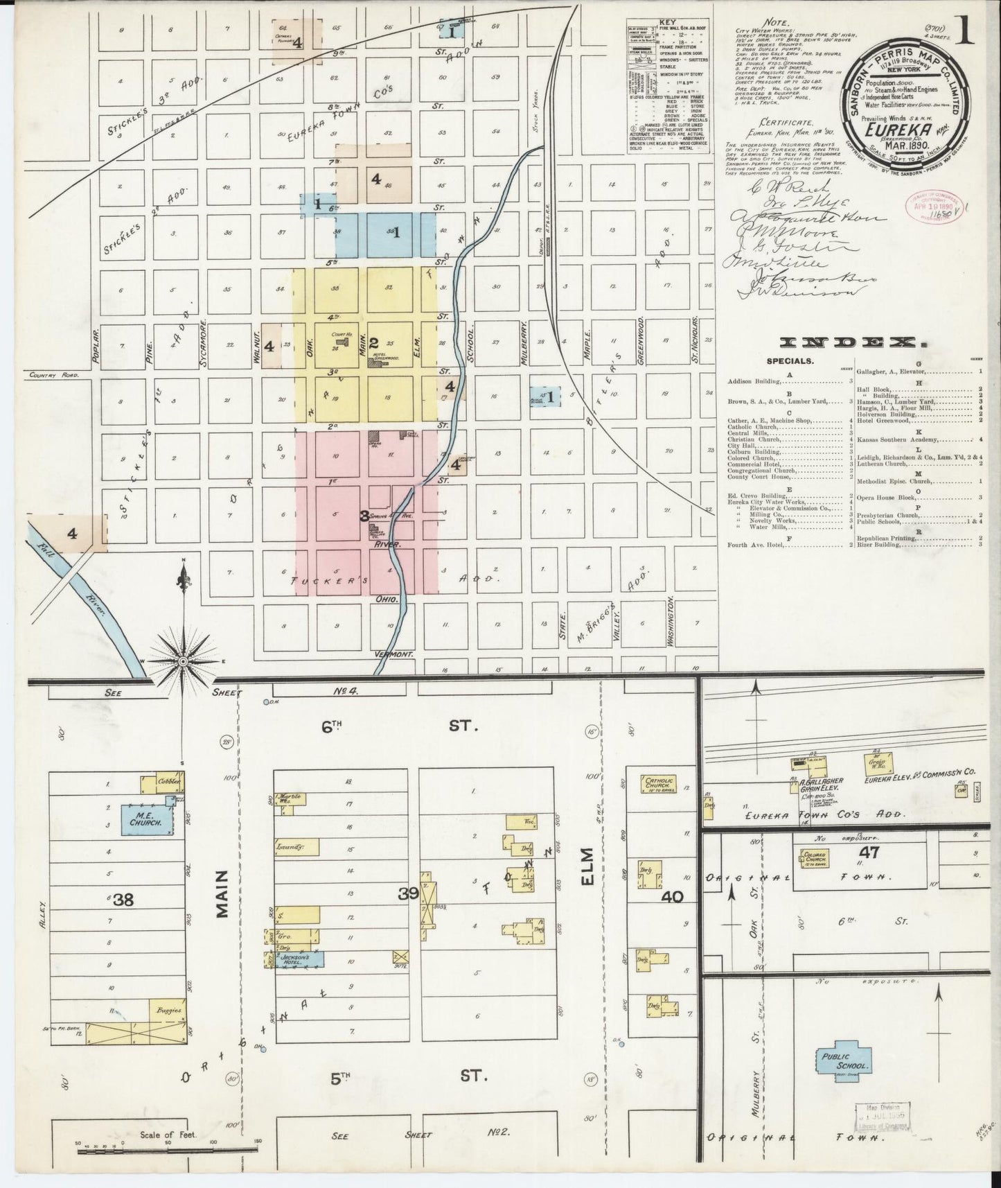 Sanborn Fire Insurance Map from Eureka, Greenwood County, Kansas (1890), Sheet #0001 - Complete Map Set gallery image, historic Sanborn map, vintage wall art, Kansas Kansas