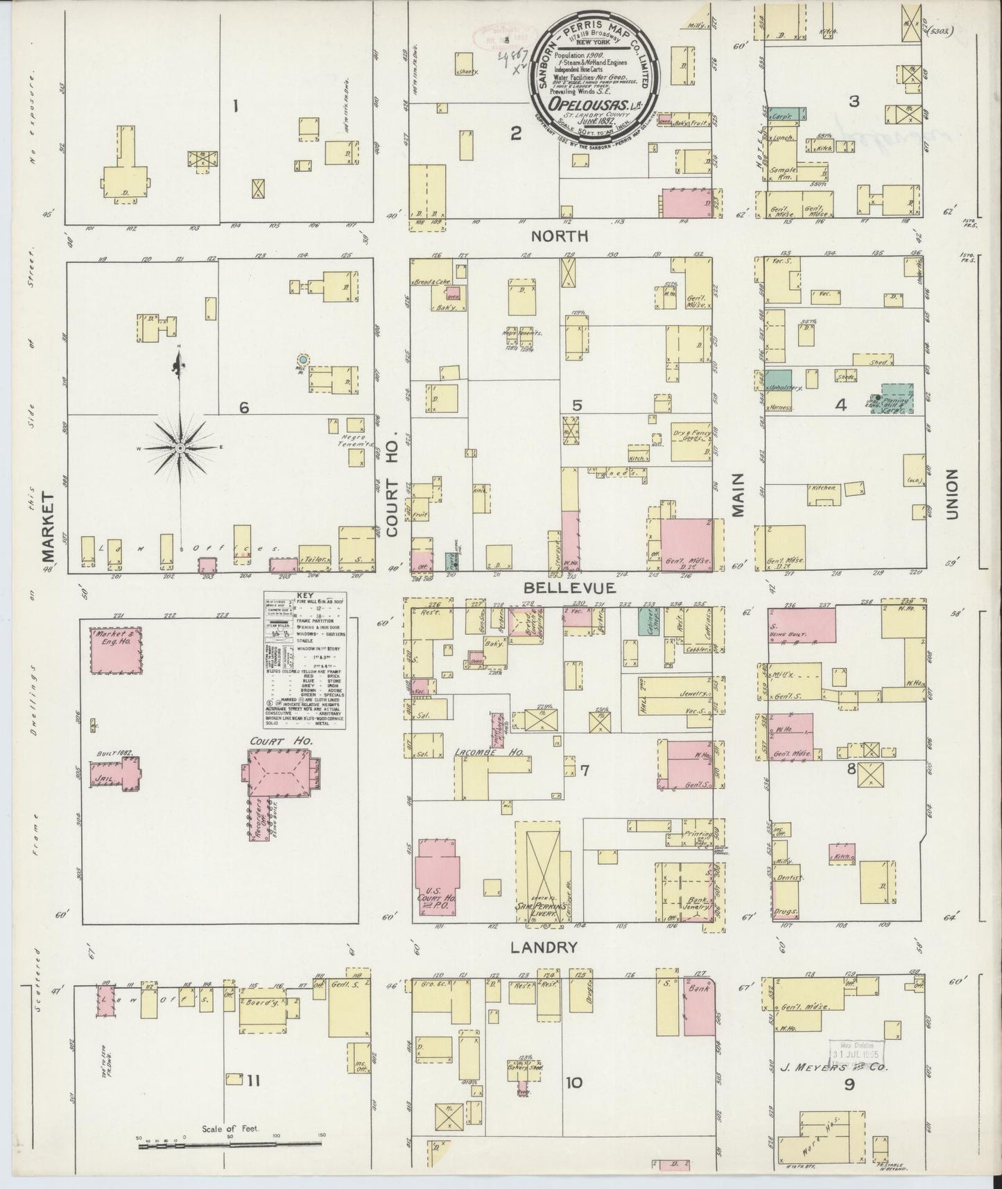 Sanborn Fire Insurance Map from Opelousas, Saint Landry Parish, Louisiana. (1892) – Historic Sanborn Fire Insurance Map Print