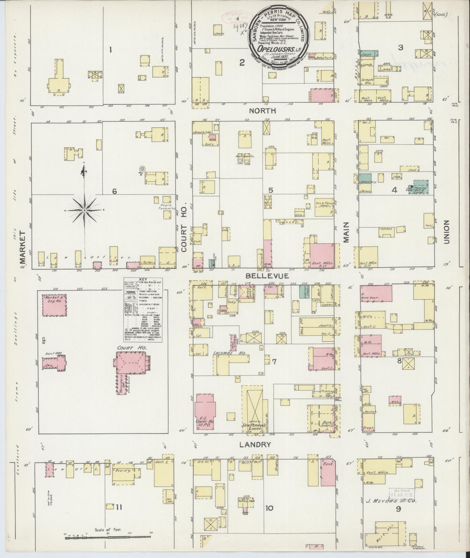 Sanborn Fire Insurance Map from Opelousas, Saint Landry Parish, Louisiana. (1892) – Historic Sanborn Fire Insurance Map Print