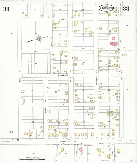 Sanborn Fire Insurance Map from Burlington, Chittenden County, Vermont (1926), Sheet #0038 - Historic Sanborn Fire Insurance Map Print, vintage old map wall art, antique decor, genealogy gift, Vermont Vermont map