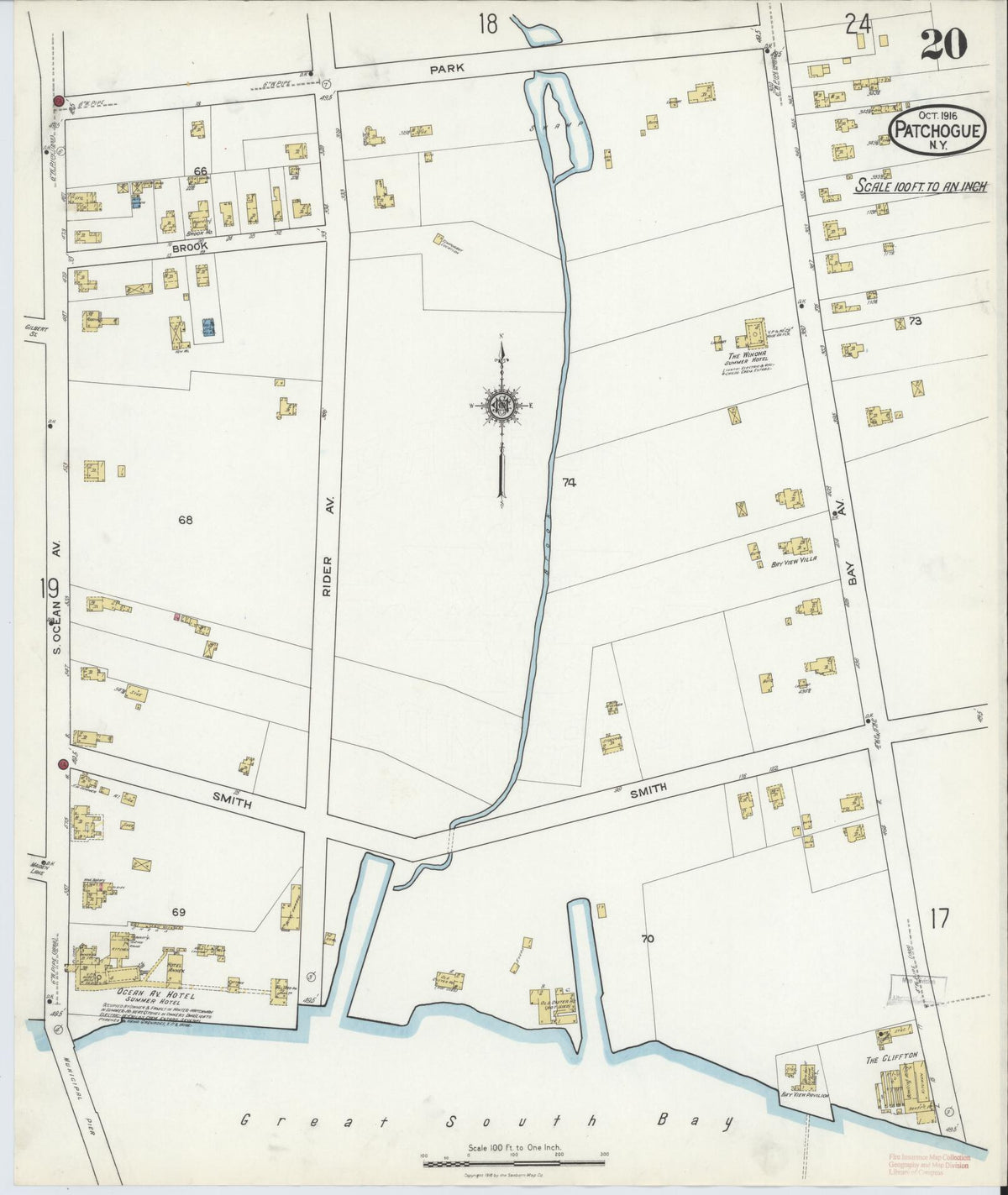 Sanborn Fire Insurance Map from Patchogue, Suffolk County, New York (1916), Sheet #0020 - Complete Map Set gallery image, historic Sanborn map, vintage wall art, New York New York