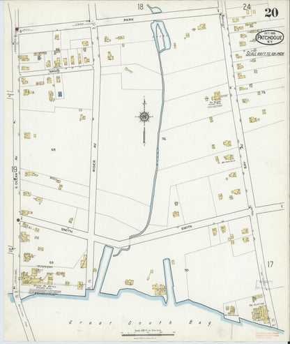 Sanborn Fire Insurance Map from Patchogue, Suffolk County, New York (1916), Sheet #0020 - Complete Map Set gallery image, historic Sanborn map, vintage wall art, New York New York