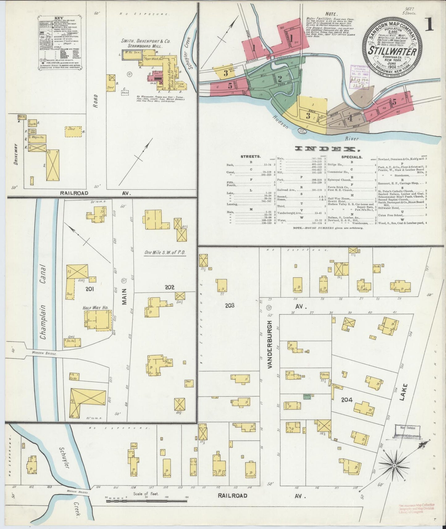 Sanborn Fire Insurance Map from Stillwater, Saratoga County, New York (1902), Sheet #0001 - Historic Sanborn Fire Insurance Map Print, vintage old map wall art, antique decor, genealogy gift, New York New York map