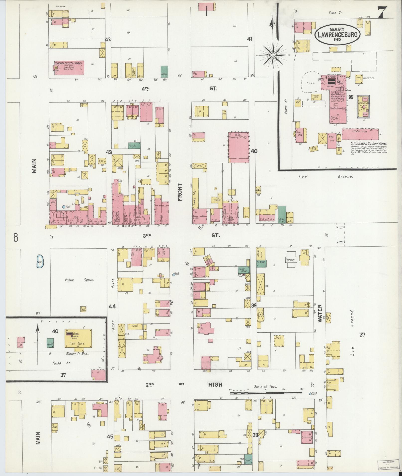 Sanborn Fire Insurance Map from Lawrenceburg, Dearborn County, Indiana (1902), Sheet #0007 - Complete Map Set gallery image, historic Sanborn map, vintage wall art, Indiana Indiana