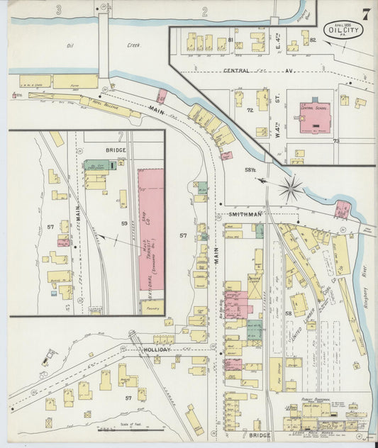 Sanborn Fire Insurance Map from Oil City, Venango County, Pennsylvania (1895), Sheet #0007 - Historic Sanborn Fire Insurance Map Print, vintage old map wall art, antique decor, genealogy gift, Pennsylvania Pennsylvania map