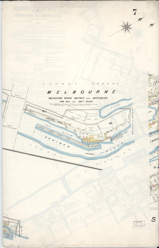 Sanborn Fire Insurance Map from Saginaw, Saginaw County, Michigan (1895), Sheet #0007 - Historic Sanborn Fire Insurance Map Print, vintage old map wall art, antique decor, genealogy gift, Michigan Michigan map