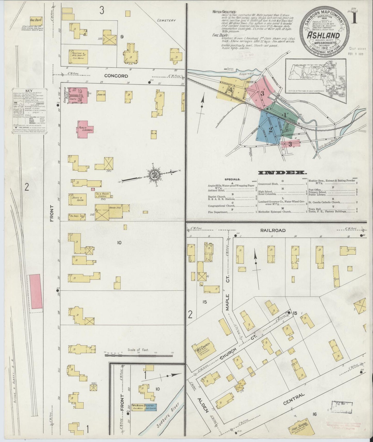 Sanborn Fire Insurance Map from Ashland, Middlesex County, Massachusetts (1912), Sheet #0001 - Complete Map Set gallery image, historic Sanborn map, vintage wall art, Massachusetts Massachusetts