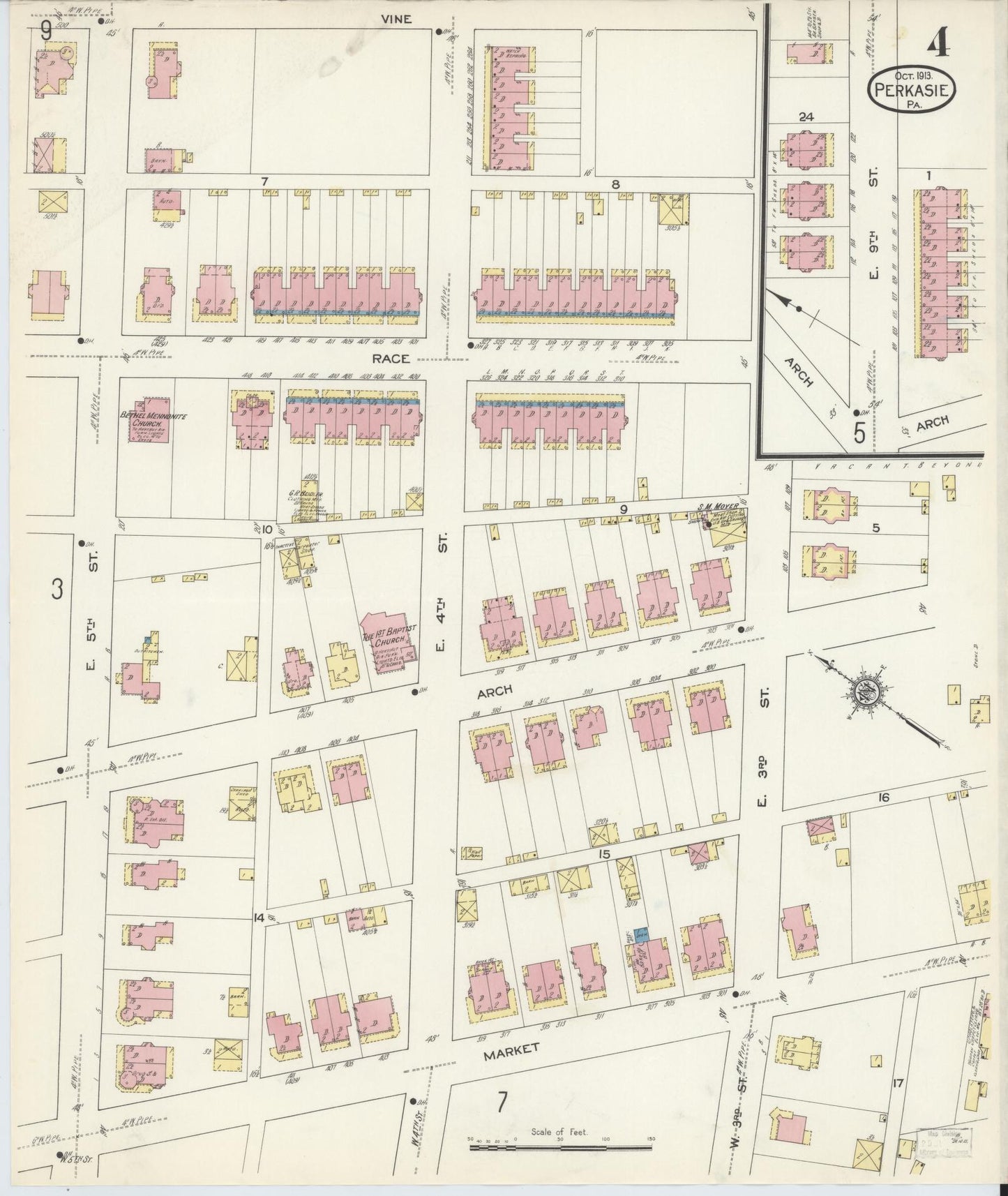 Sanborn Fire Insurance Map from Perkasie, Bucks County, Pennsylvania (1913), Sheet #0004 - Complete Map Set gallery image, historic Sanborn map, vintage wall art, Pennsylvania Pennsylvania