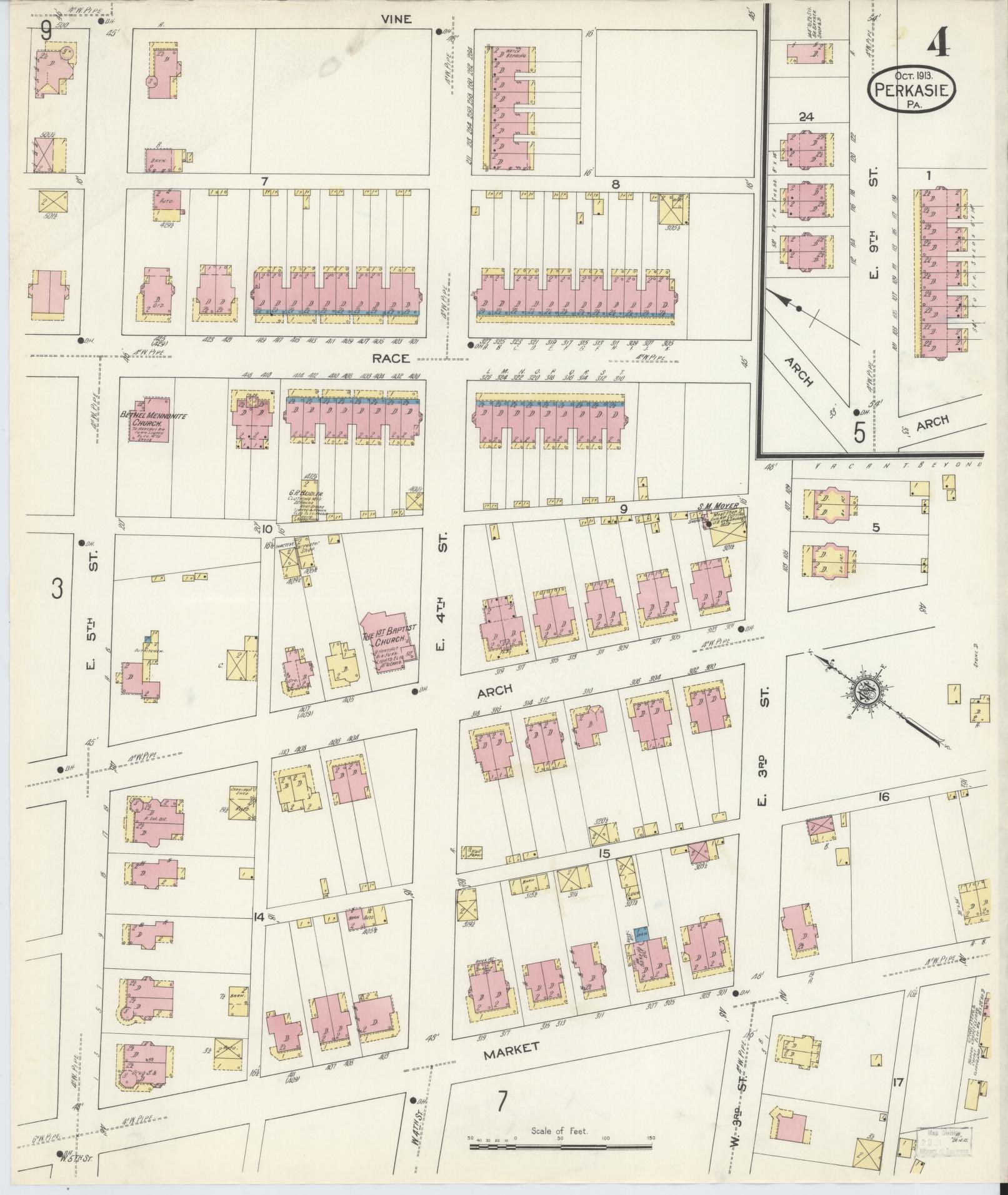 Sanborn Fire Insurance Map from Perkasie, Bucks County, Pennsylvania (1913), Sheet #0004 - Complete Map Set gallery image, historic Sanborn map, vintage wall art, Pennsylvania Pennsylvania