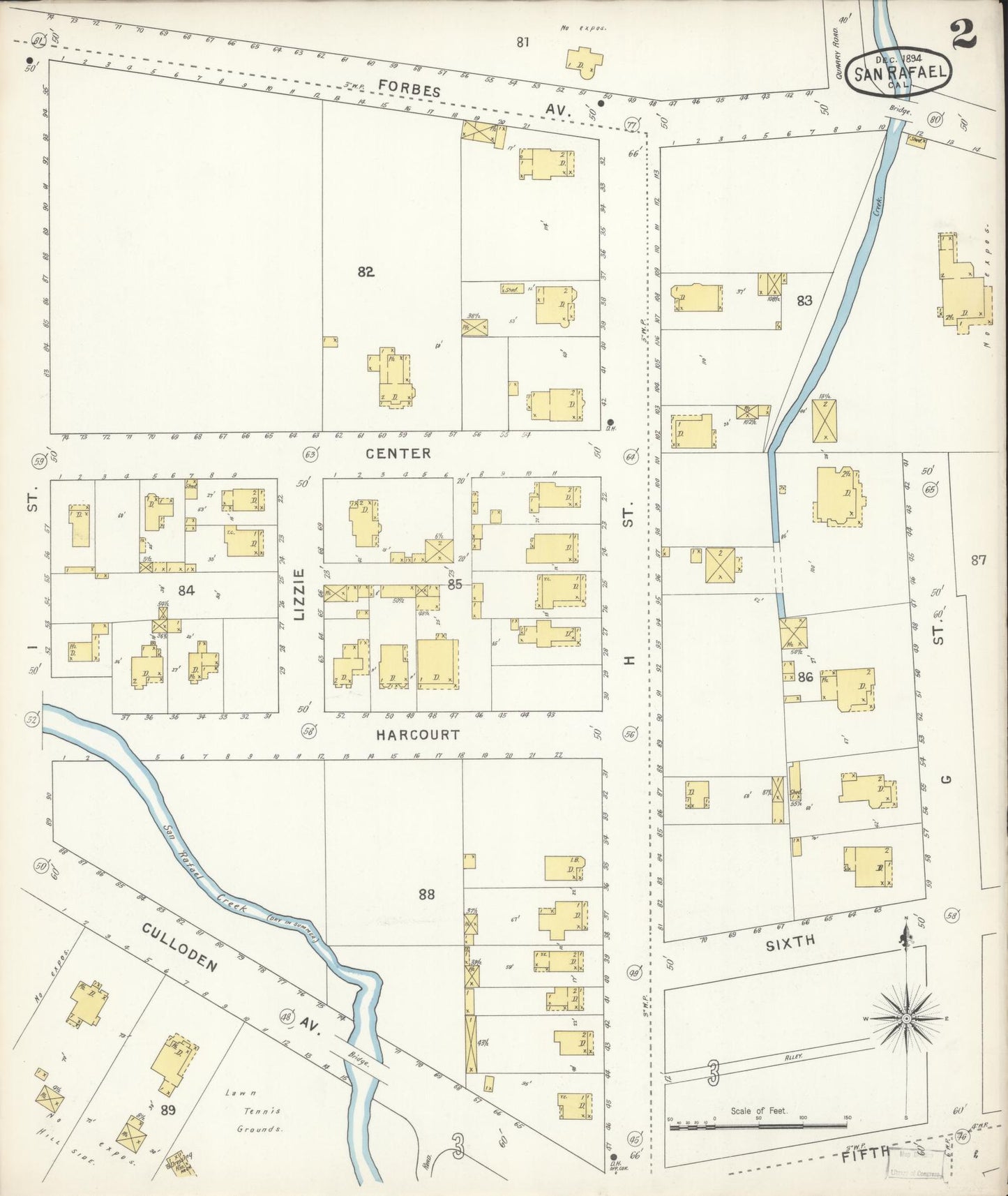 Sanborn Fire Insurance Map from San Rafael, Marin County, California (1894), Sheet #0002 - Complete Map Set gallery image, historic Sanborn map, vintage wall art, California California