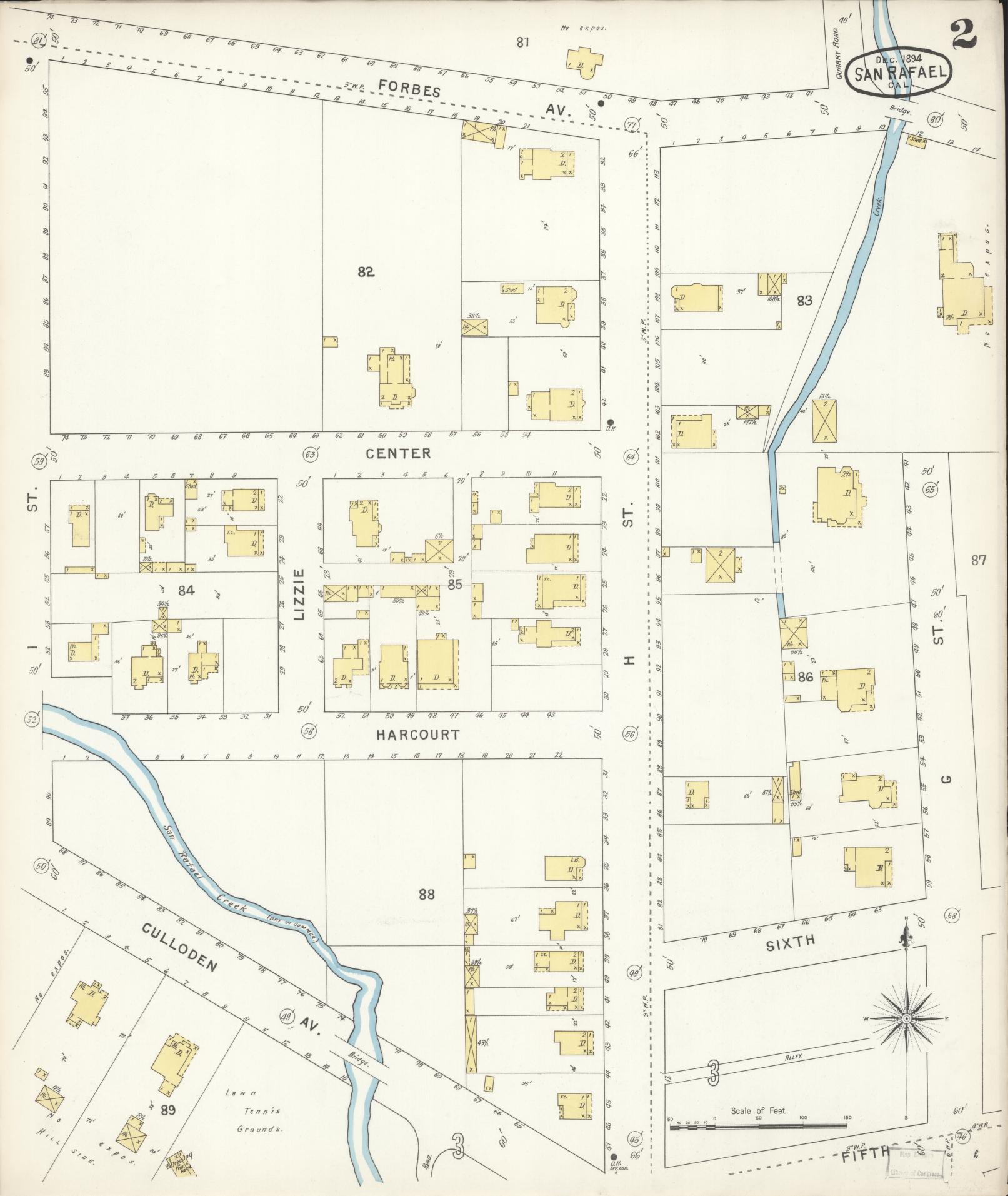 Sanborn Fire Insurance Map from San Rafael, Marin County, California (1894), Sheet #0002 - Complete Map Set gallery image, historic Sanborn map, vintage wall art, California California
