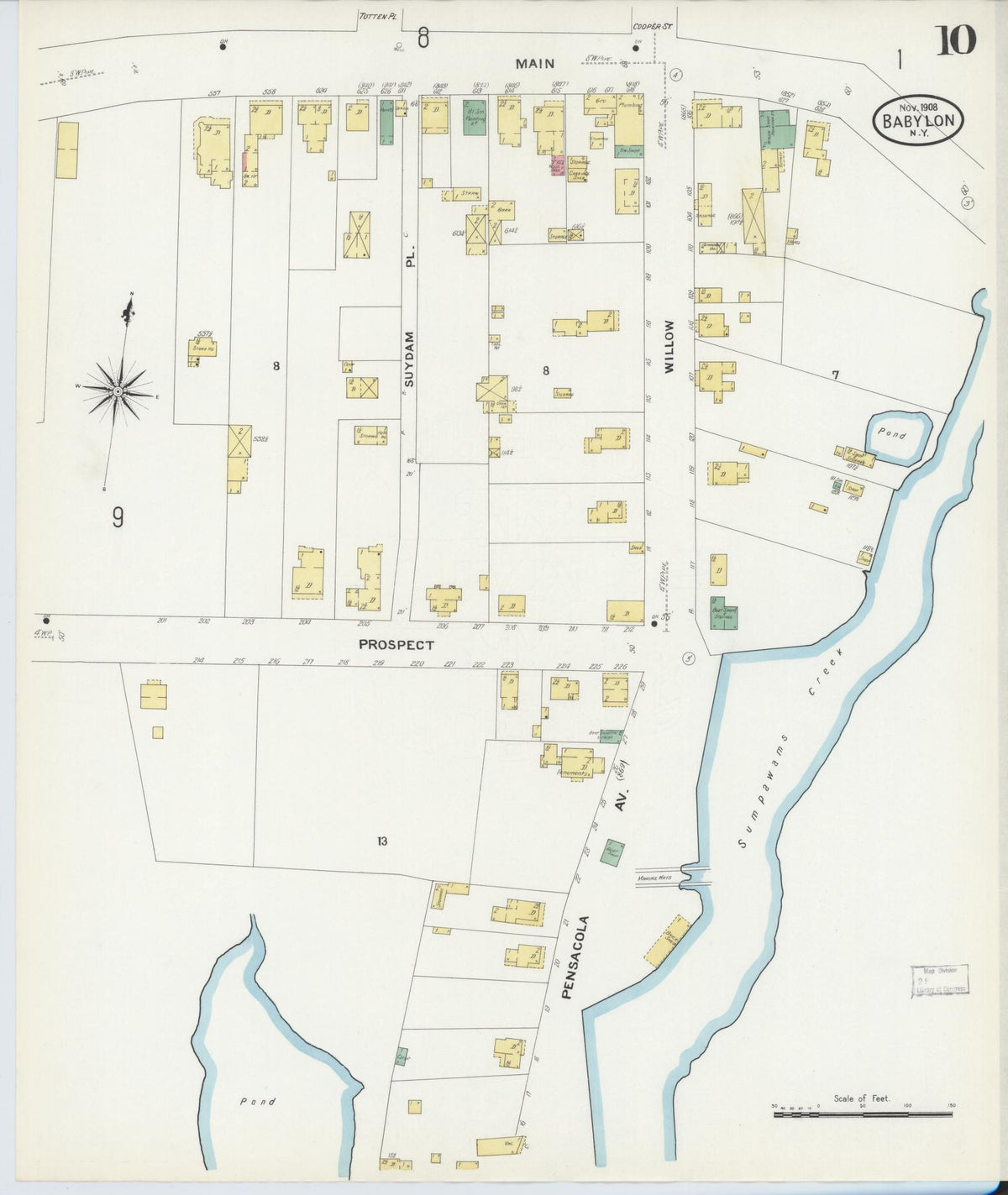 Sanborn Fire Insurance Map from Babylon, Suffolk County, New York (1908), Sheet #0010 - Complete Map Set gallery image, historic Sanborn map, vintage wall art, New York New York