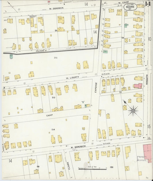 Sanborn Fire Insurance Map from Rome, Oneida County, New York (1904), Sheet #0014 - Historic Sanborn Fire Insurance Map Print, vintage old map wall art, antique decor, genealogy gift, New York New York map