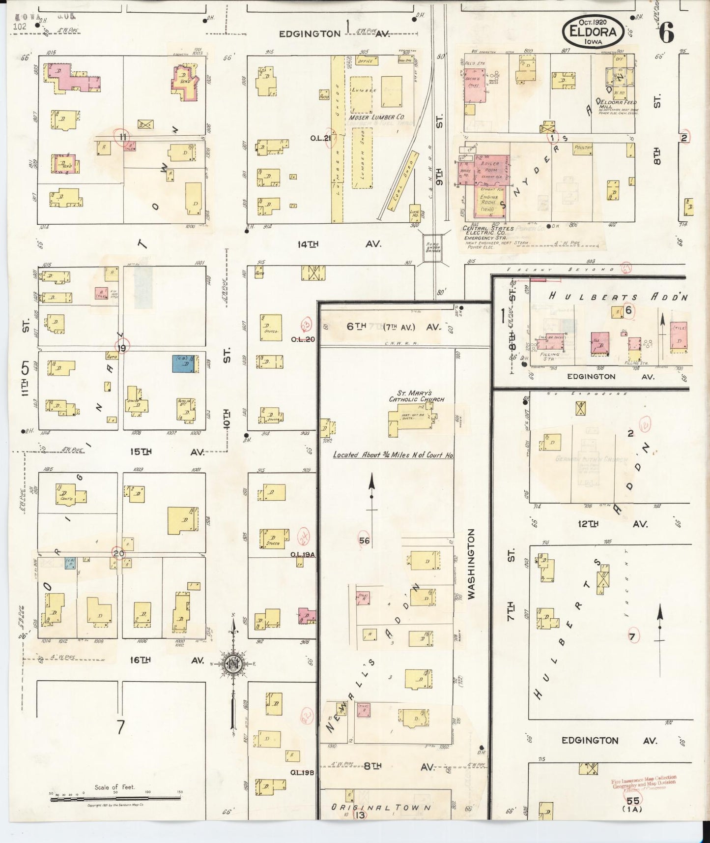 Sanborn Fire Insurance Map from Eldora, Hardin County, Iowa (1940), Sheet #0006 - Historic Sanborn Fire Insurance Map Print, vintage old map wall art