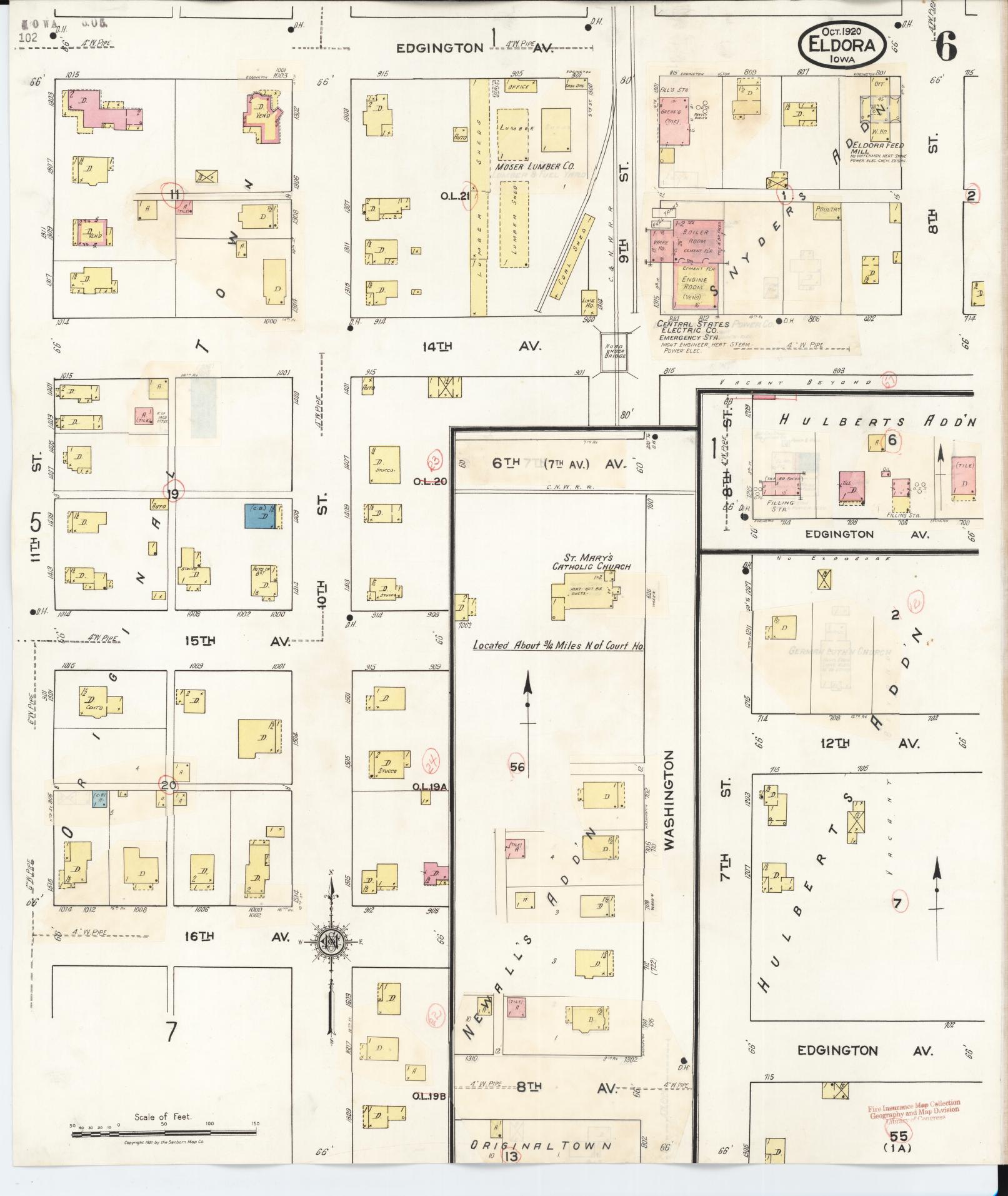 Sanborn Fire Insurance Map from Eldora, Hardin County, Iowa (1940), Sheet #0006 - Historic Sanborn Fire Insurance Map Print, vintage old map wall art