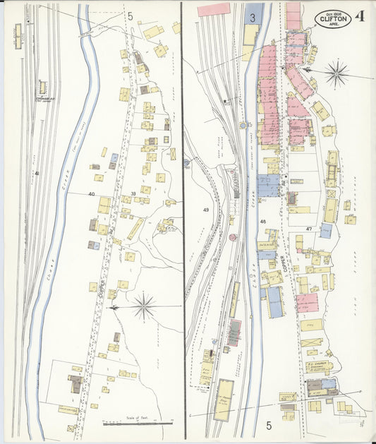 Sanborn Fire Insurance Map from Clifton, Greenlee County, Arizona (1908), Sheet #0004 - Historic Sanborn Fire Insurance Map Print, vintage old map wall art, antique decor, genealogy gift, Arizona Arizona map