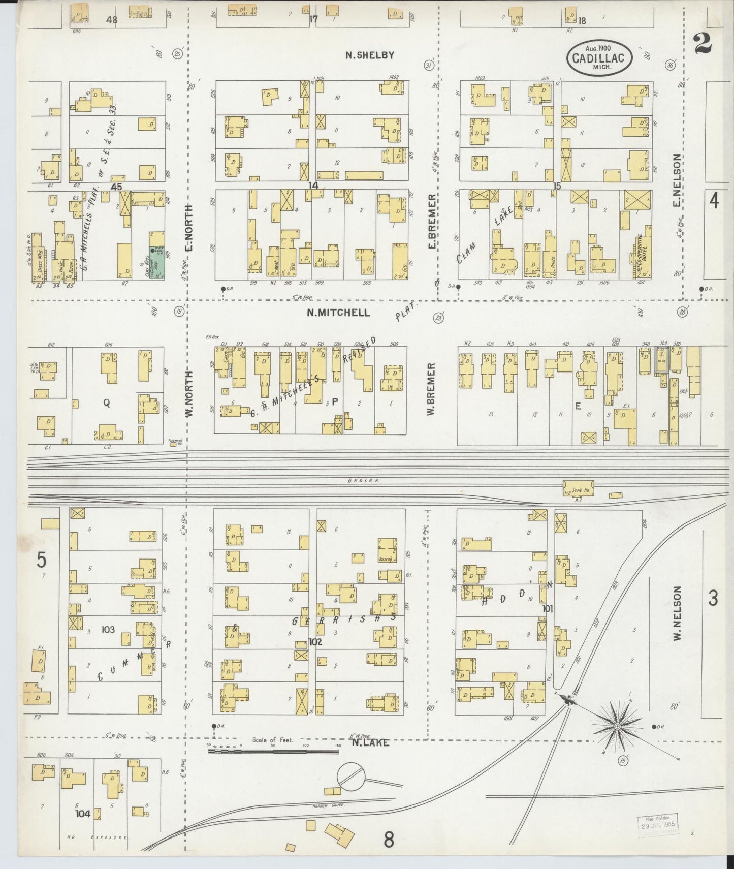 Sanborn Fire Insurance Map from Cadillac, Wexford County, Michigan (1900), Sheet #0002 - Complete Map Set gallery image, historic Sanborn map, vintage wall art, Michigan Michigan