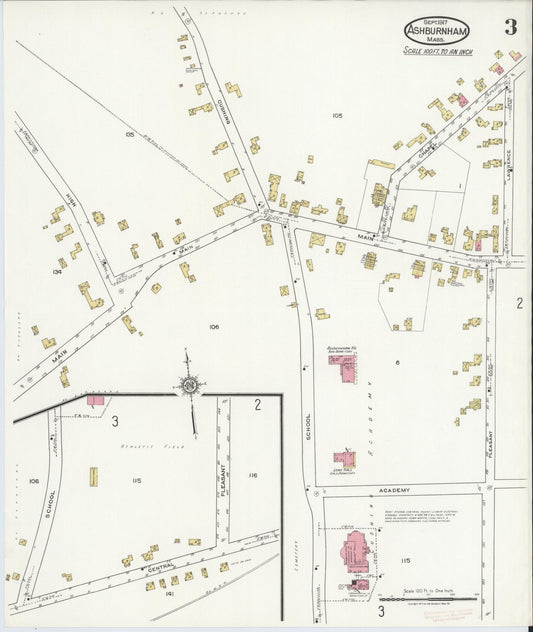 Sanborn Fire Insurance Map from Ashburnham, Worcester County, Massachusetts (1917), Sheet #0003 - Historic Sanborn Fire Insurance Map Print, vintage old map wall art, antique decor, genealogy gift, Massachusetts Massachusetts map