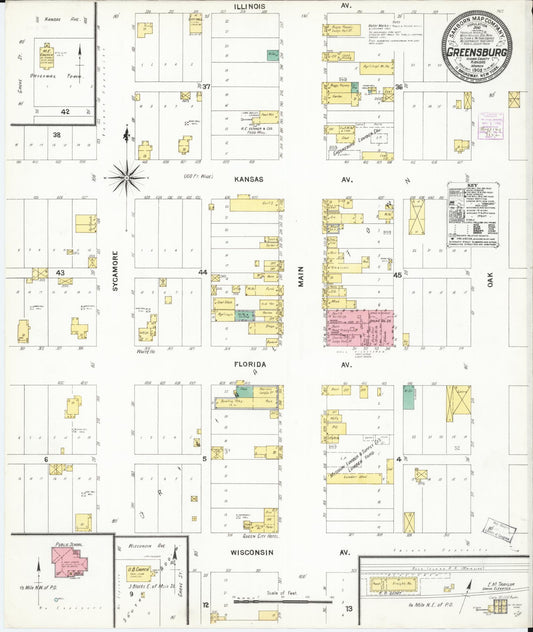 Sanborn Fire Insurance Map from Greensburg, Kiowa County, Kansas (1905), Sheet #0001 - Historic Sanborn Fire Insurance Map Print, vintage old map wall art, antique decor, genealogy gift, Kansas Kansas map