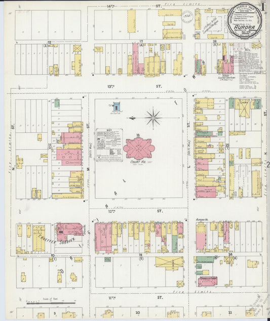 Sanborn Fire Insurance Map from Aurora, Hamilton County, Nebraska (1899), Sheet #0001 - Complete Map Set gallery image, historic Sanborn map, vintage wall art, Nebraska Nebraska