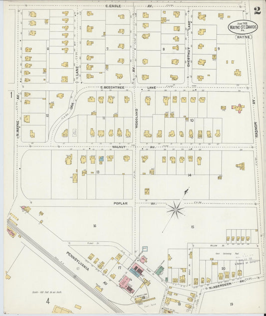 Sanborn Fire Insurance Map from Wayne, Delaware County, Pennsylvania (1902), Sheet #0002 - Historic Sanborn Fire Insurance Map Print, vintage old map wall art, antique decor, genealogy gift, Wayne Delaware map