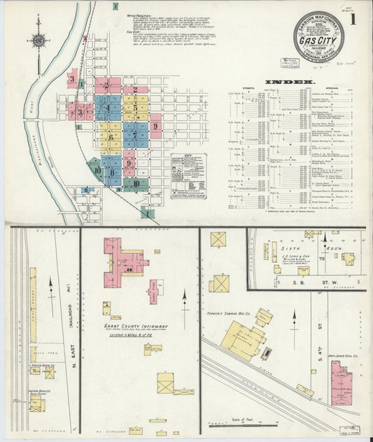 Sanborn Fire Insurance Map from Gas City, Grant County, Indiana (1911), Sheet #0001 - Historic Sanborn Fire Insurance Map Print, vintage old map wall art, antique decor, genealogy gift, Indiana Indiana map