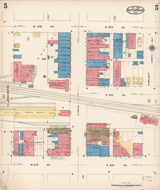 Sanborn Fire Insurance Map from Hutchinson, Reno County, Kansas (1922), Sheet #0006 - Historic Sanborn Fire Insurance Map Print, vintage old map wall art, antique decor, genealogy gift, Kansas Kansas map