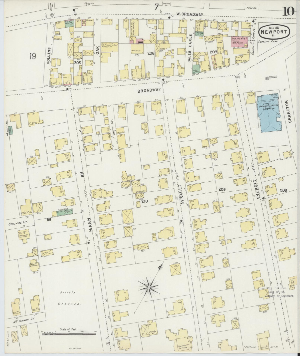 Sanborn Fire Insurance Map from Newport, Newport County, Rhode Island (1896), Sheet #0010 - Historic Sanborn Fire Insurance Map Print, vintage old map wall art, antique decor, genealogy gift, Rhode Island Rhode Island map
