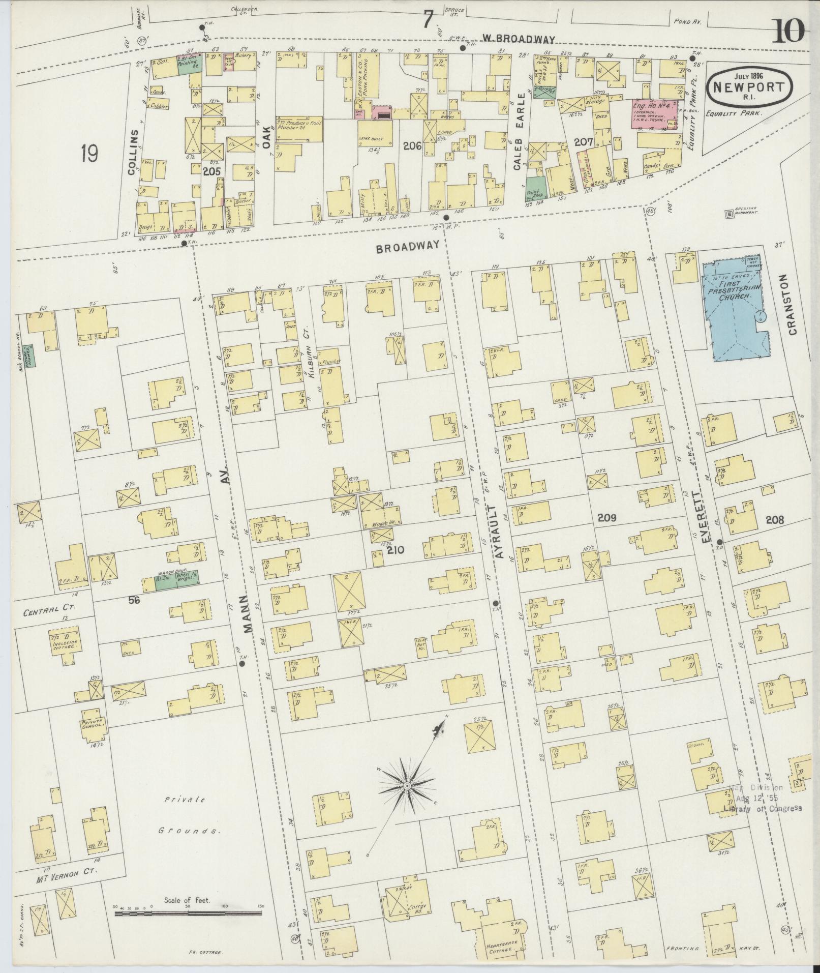 Sanborn Fire Insurance Map from Newport, Newport County, Rhode Island (1896), Sheet #0010 - Historic Sanborn Fire Insurance Map Print, vintage old map wall art, antique decor, genealogy gift, Rhode Island Rhode Island map