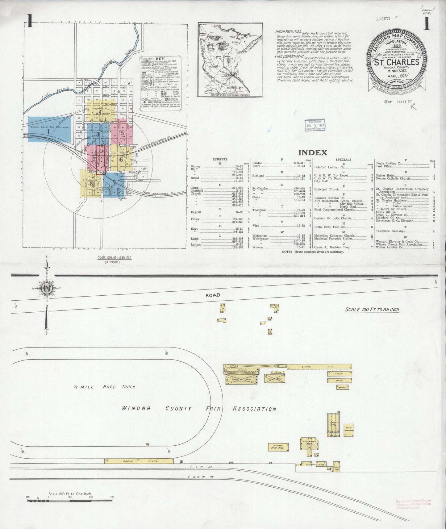 Sanborn Fire Insurance Map from Saint Charles, Winona County, Minnesota (1927), Sheet #0001 - Complete Map Set gallery image, historic Sanborn map, vintage wall art, Minnesota Minnesota