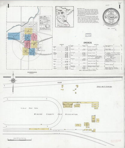 Sanborn Fire Insurance Map from Saint Charles, Winona County, Minnesota (1927), Sheet #0001 - Complete Map Set gallery image, historic Sanborn map, vintage wall art, Minnesota Minnesota