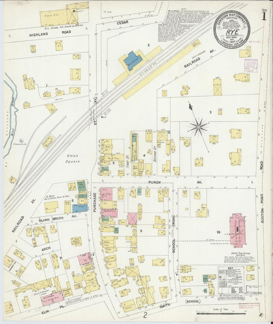 Sanborn Fire Insurance Map from Rye, Westchester County, New York (1907), Sheet #0001 - Historic Sanborn Fire Insurance Map Print, vintage old map wall art, antique decor, genealogy gift, New York New York map