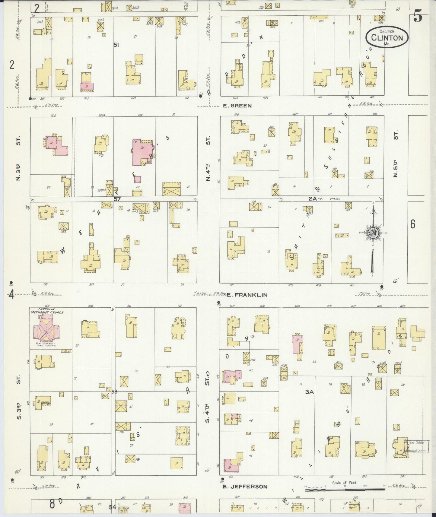 Sanborn Fire Insurance Map from Clinton, Henry County, Missouri (1909), Sheet #0005 - Complete Map Set gallery image, historic Sanborn map, vintage wall art, Missouri Missouri