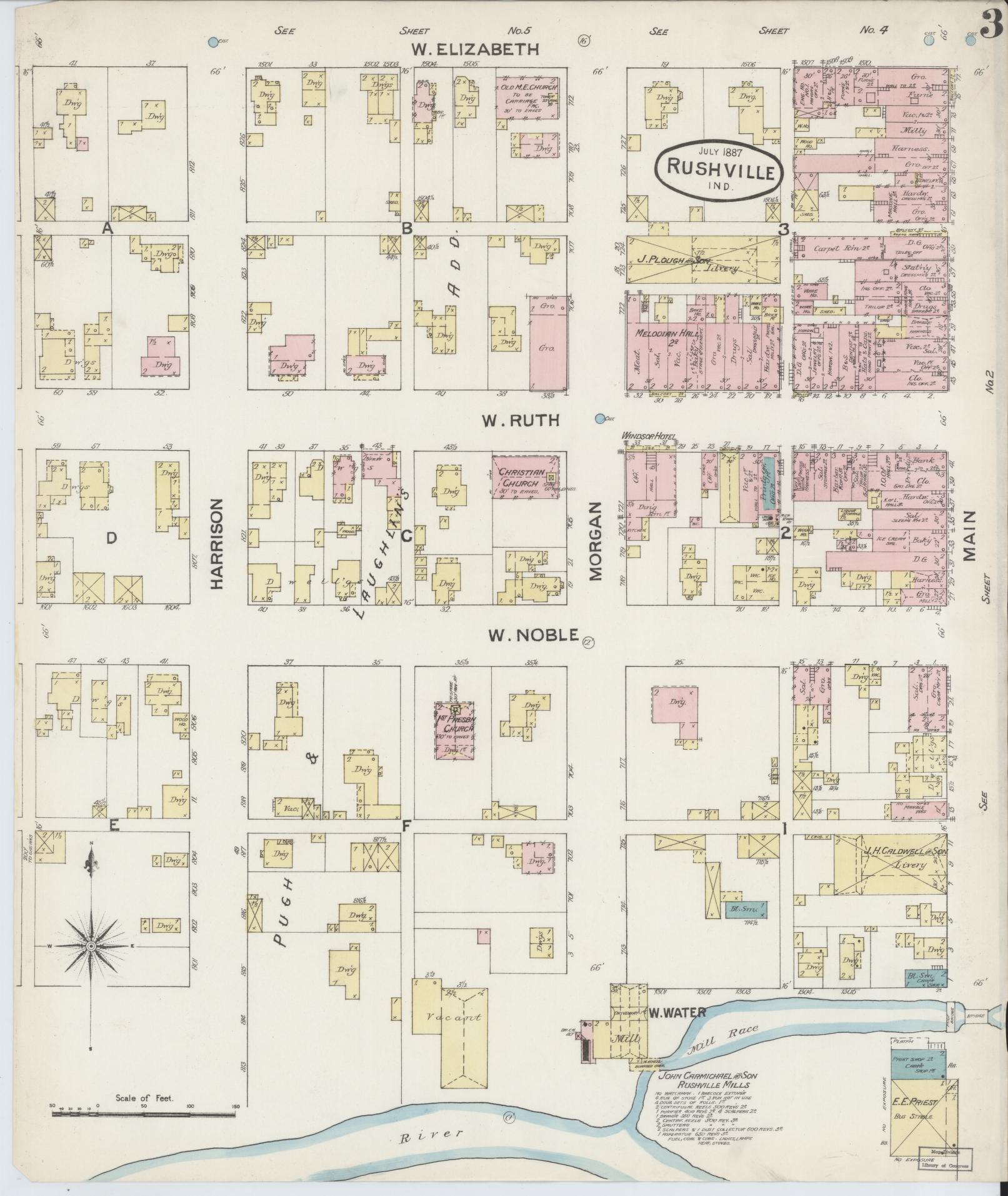 Sanborn Fire Insurance Map from Rushville, Rush County, Indiana (1887), Sheet #0003 - Complete Map Set gallery image, historic Sanborn map, vintage wall art, Indiana Indiana