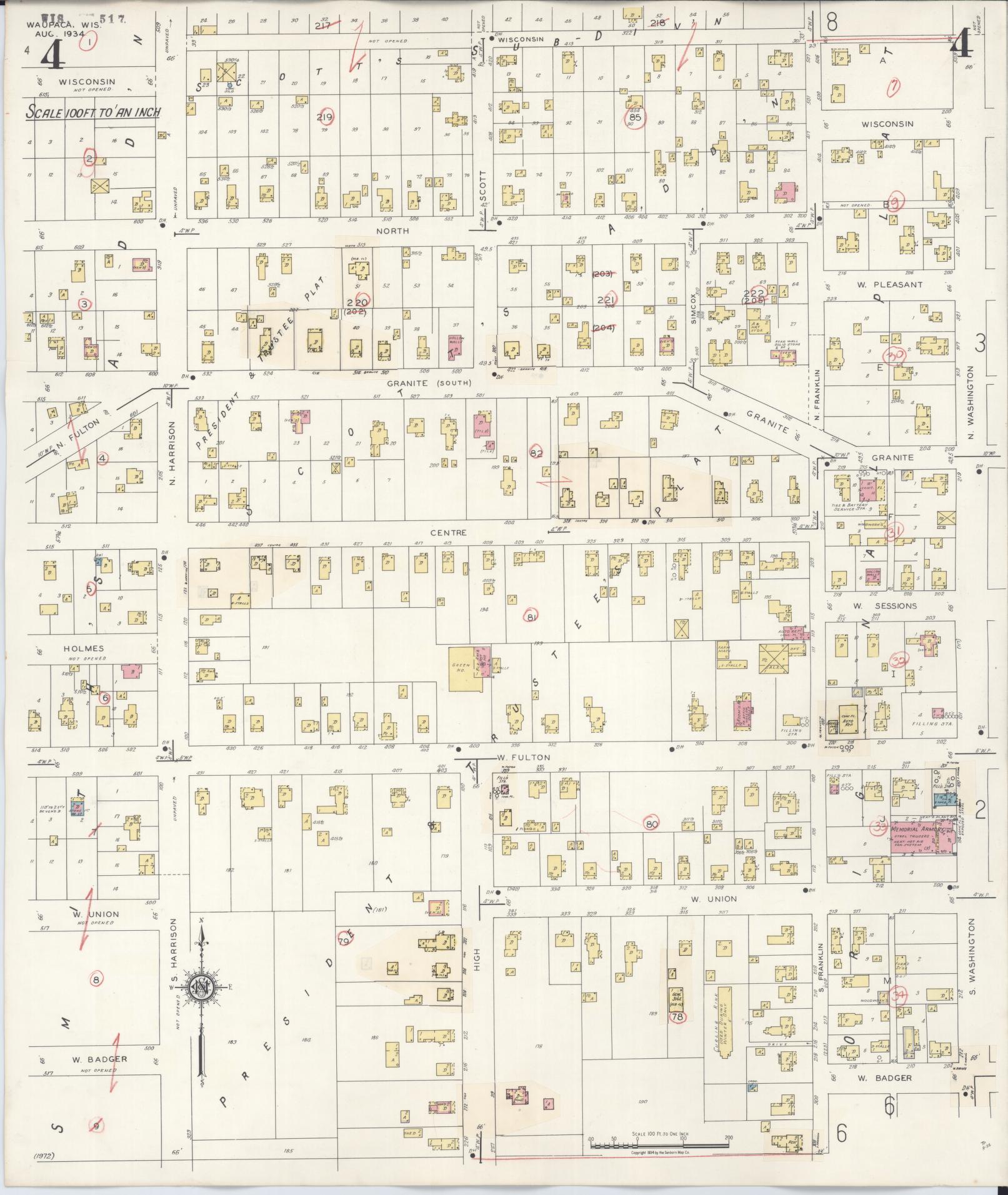 Sanborn Fire Insurance Map from Waupaca, Waupaca County, Wisconsin (1941), Sheet #0004 - Historic Sanborn Fire Insurance Map Print, vintage old map wall art, antique decor, genealogy gift, Wisconsin Wisconsin map
