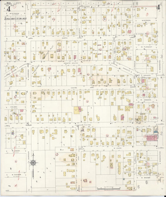 Sanborn Fire Insurance Map from Waupaca, Waupaca County, Wisconsin (1941), Sheet #0004 - Historic Sanborn Fire Insurance Map Print, vintage old map wall art, antique decor, genealogy gift, Wisconsin Wisconsin map