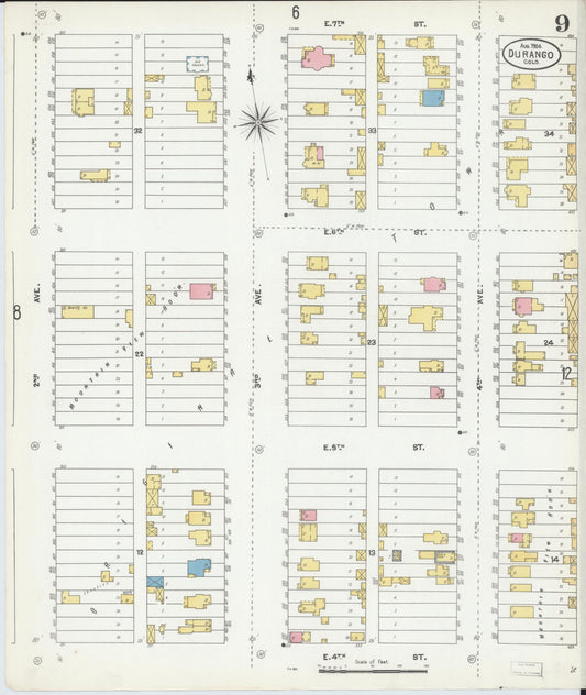 Sanborn Fire Insurance Map from Durango, La Plata County, Colorado (1904), Sheet #0009 - Historic Sanborn Fire Insurance Map Print, vintage old map wall art, antique decor, genealogy gift, Colorado Colorado map