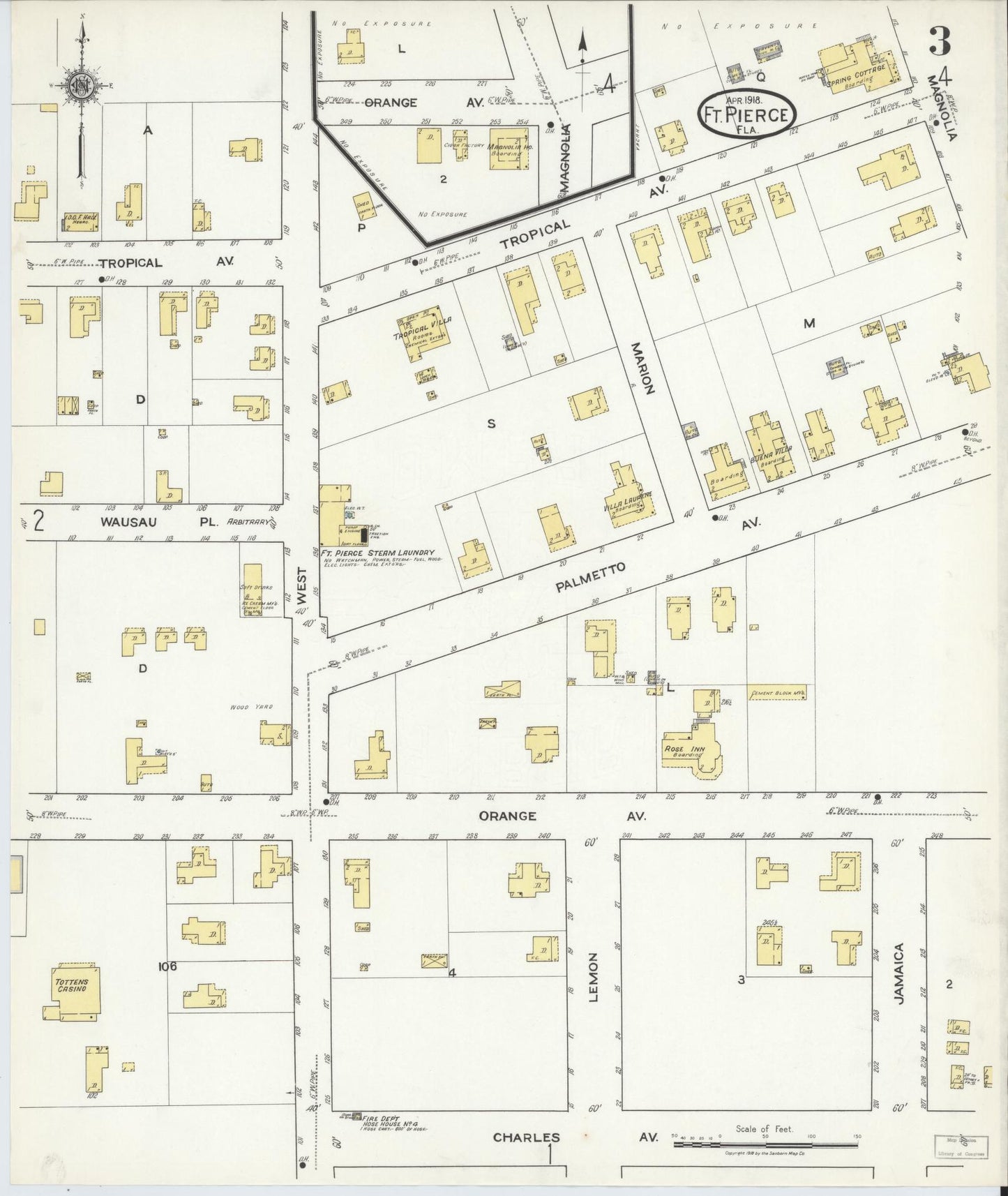 Sanborn Fire Insurance Map from Fort Pierce, St Lucie County, Florida (1918), Sheet #0003 - Complete Map Set gallery image, historic Sanborn map, vintage wall art, Florida Florida