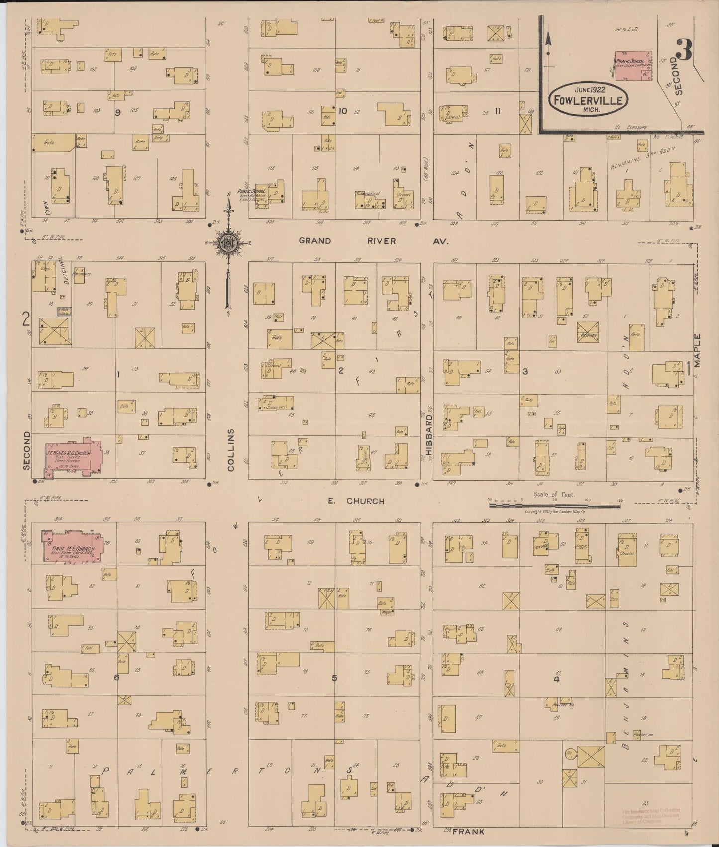 Sanborn Fire Insurance Map from Fowlerville, Livingston County, Michigan (1922), Sheet #0003 - Historic Sanborn Fire Insurance Map Print, vintage old map wall art, antique decor, genealogy gift, Michigan Michigan map