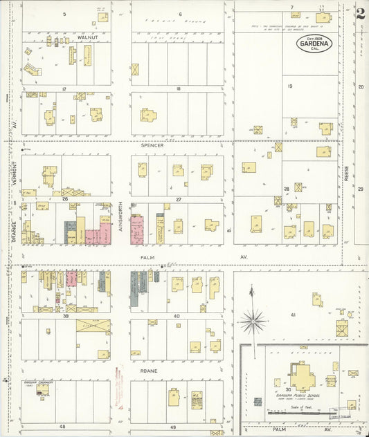 Sanborn Fire Insurance Map from Gardena, Los Angeles County, California (1908), Sheet #0002 - Historic Sanborn Fire Insurance Map Print, vintage old map wall art, antique decor, genealogy gift, California California map