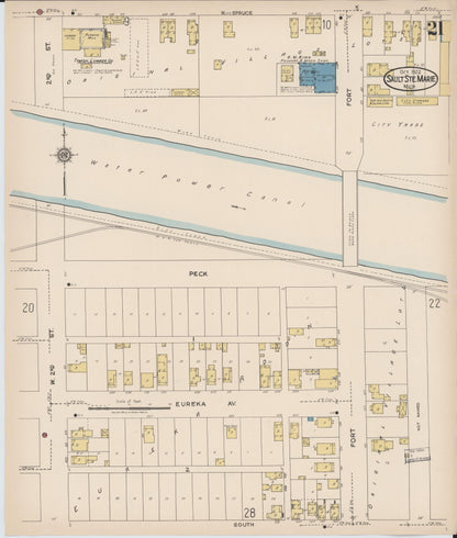 Sanborn Fire Insurance Map from Sault Sainte Marie, Chippewa County, Michigan (1922), Sheet #0021 - Historic Sanborn Fire Insurance Map Print, vintage old map wall art, antique decor, genealogy gift, Michigan Michigan map