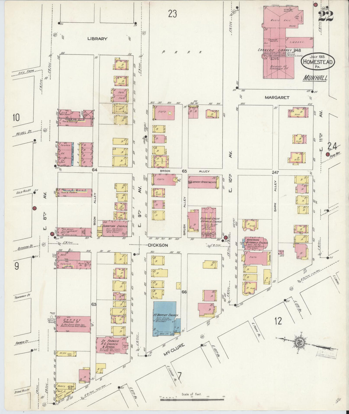 Sanborn Fire Insurance Map from Homestead, Allegheny County, Pennsylvania (1913), Sheet #0022 - Complete Map Set gallery image, historic Sanborn map, vintage wall art, Pennsylvania Pennsylvania