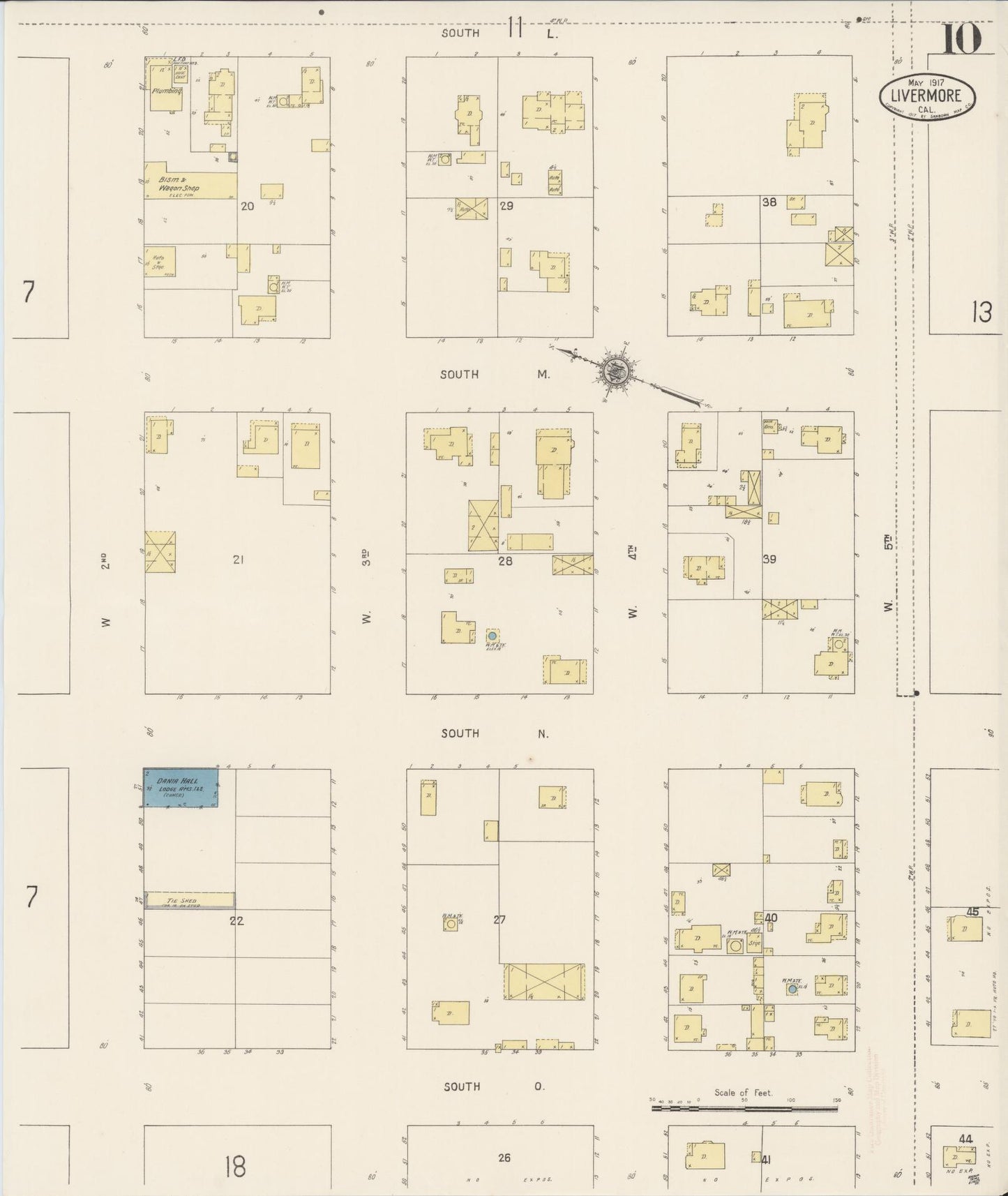 Sanborn Fire Insurance Map from Livermore, Alameda County, California (1917), Sheet #0010 - Historic Sanborn Fire Insurance Map Print, vintage old map wall art, antique decor, genealogy gift, California California map