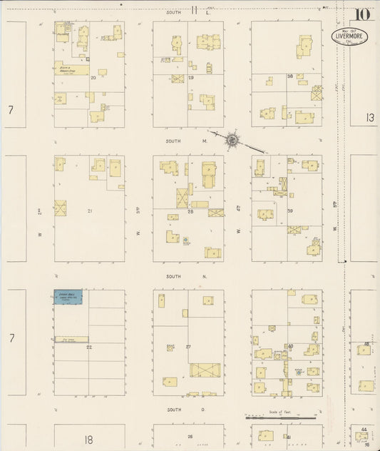 Sanborn Fire Insurance Map from Livermore, Alameda County, California (1917), Sheet #0010 - Historic Sanborn Fire Insurance Map Print, vintage old map wall art, antique decor, genealogy gift, California California map