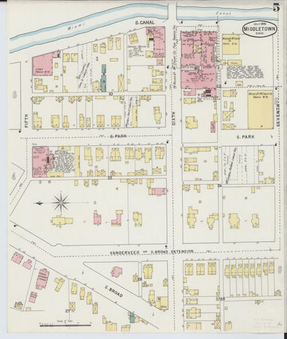 Sanborn Fire Insurance Map from Middletown, Butler County, Ohio (1895), Sheet #0005 - Historic Sanborn Fire Insurance Map Print, vintage old map wall art, antique decor, genealogy gift, Ohio Ohio map
