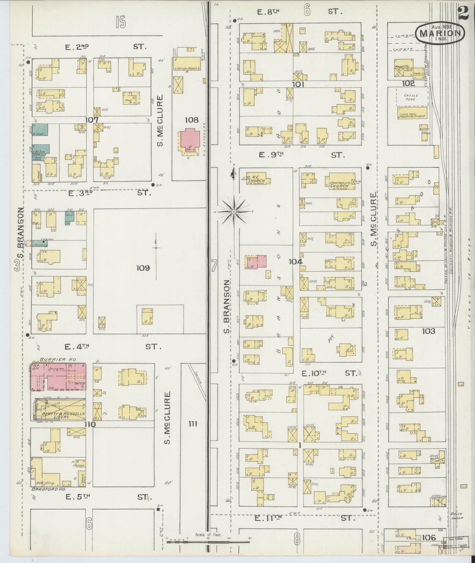 Sanborn Fire Insurance Map from Marion, Grant County, Indiana (1893), Sheet #0002 - Complete Map Set gallery image, historic Sanborn map, vintage wall art, Indiana Indiana
