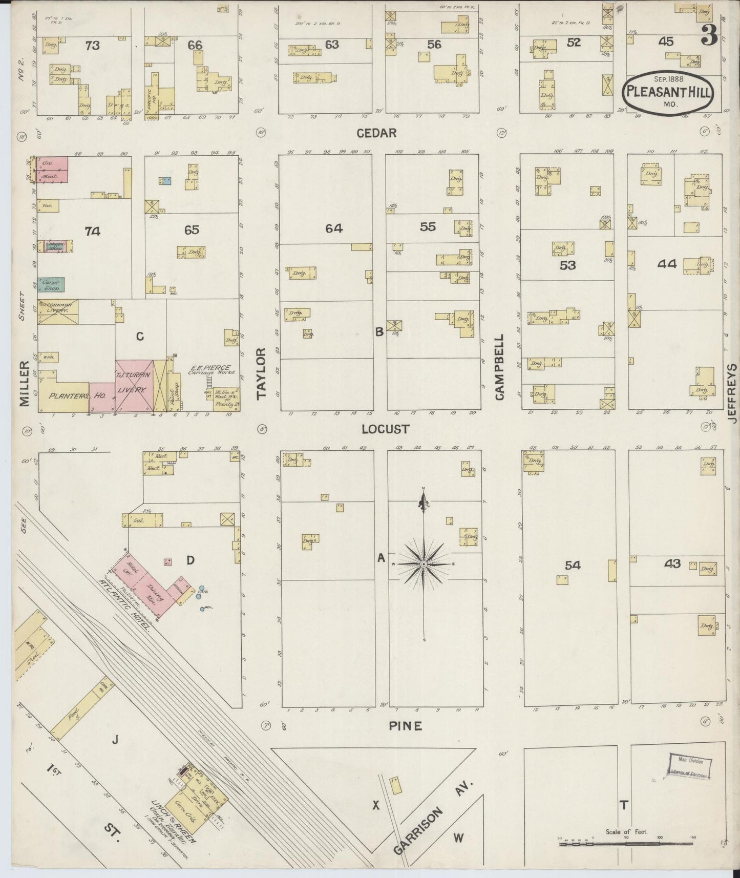 Sanborn Fire Insurance Map from Pleasant Hill, Cass County, Missouri (1888), Sheet #0003 - Historic Sanborn Fire Insurance Map Print, vintage old map wall art, antique decor, genealogy gift, Missouri Missouri map