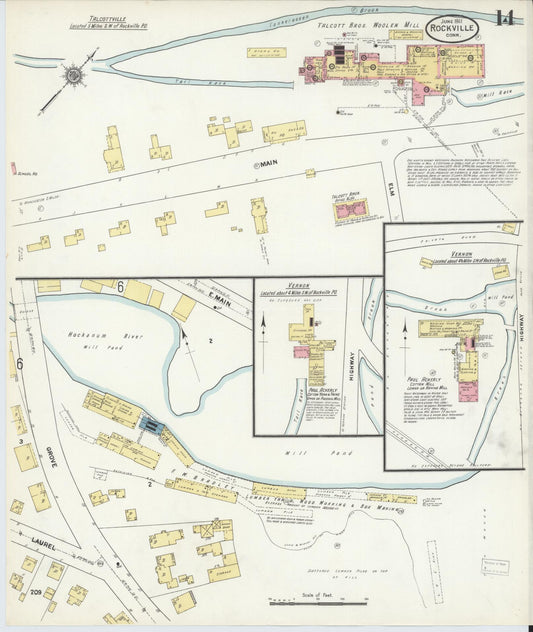 Sanborn Fire Insurance Map from Rockville, Tolland County, Connecticut (1911), Sheet #0014 - Historic Sanborn Fire Insurance Map Print, vintage old map wall art, antique decor, genealogy gift, Connecticut Connecticut map