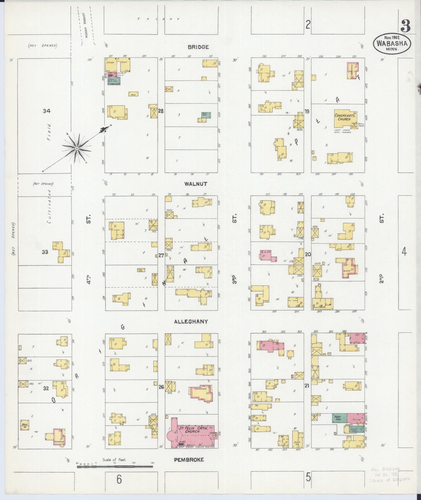 Sanborn Fire Insurance Map from Wabasha, Wabasha County, Minnesota (1902), Sheet #0003 - Complete Map Set gallery image, historic Sanborn map, vintage wall art, Minnesota Minnesota
