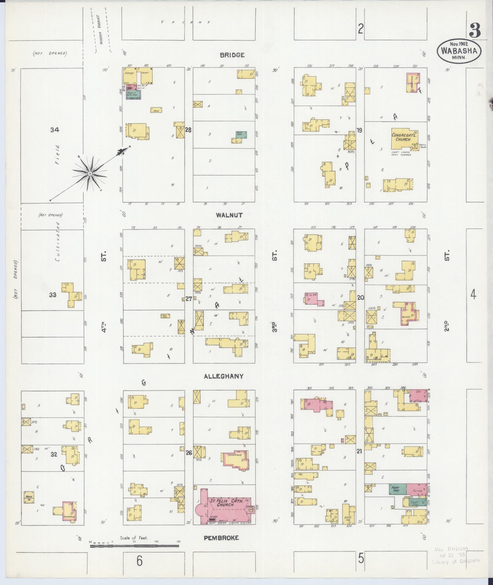 Sanborn Fire Insurance Map from Wabasha, Wabasha County, Minnesota (1902), Sheet #0003 - Complete Map Set gallery image, historic Sanborn map, vintage wall art, Minnesota Minnesota